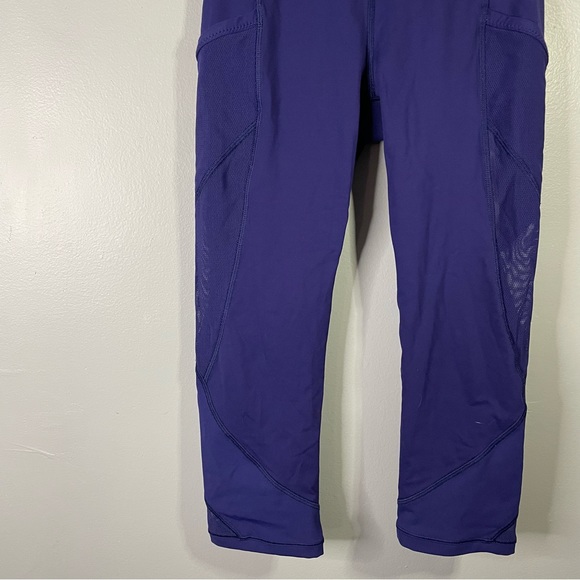 Lululemon Blue Crop Mesh Accent Athletic Athleisure High Waist Leggings Size 4 - Picture 5 of 6
